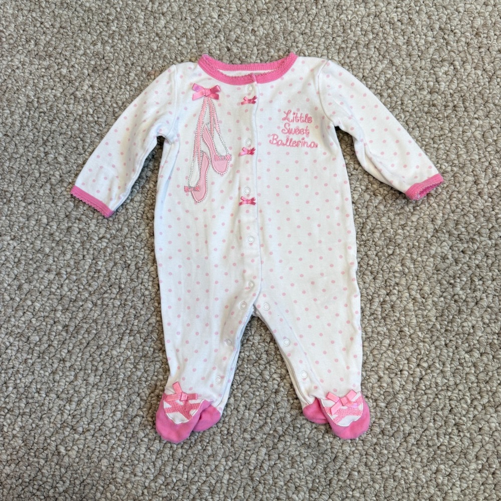 Koala Baby Girls Pink Polka Dot Ballerina Footed Sleeper Pajamas Size 3‎ Months